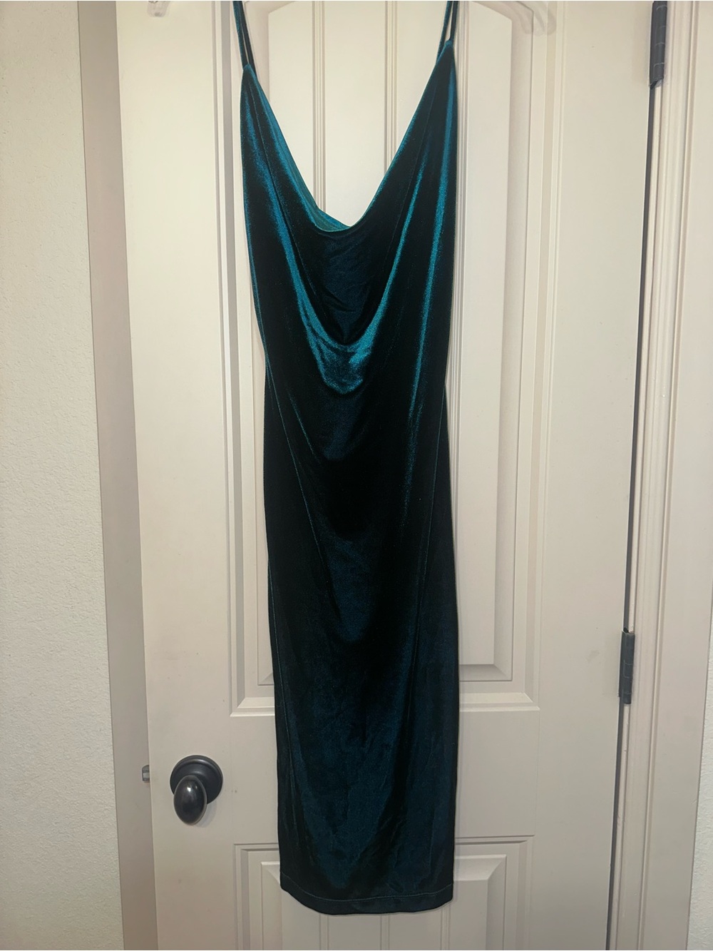 Lulu's Teal Velvet Cowl Neck Slip Dress